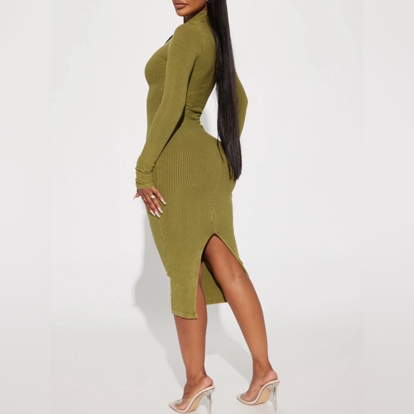 Mineral Wash Midi Dress -Green - Picture 3 of 3